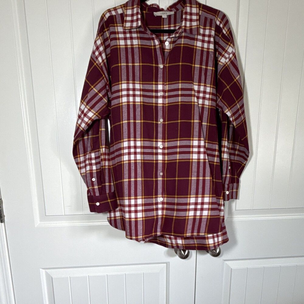 Loft burgundy Red LS Plaid Women’s ShirtXL
